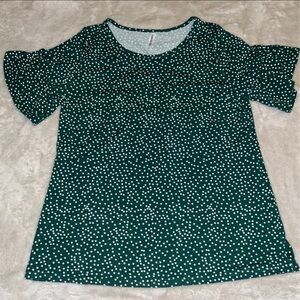 Tickled Teal green polka dot top, size Large